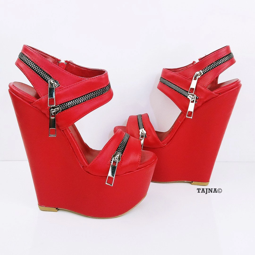 Red Zipper 17 Cm Heel Wedge Sandals 1 Red Zipper 17 Cm Heel Wedge Sandals