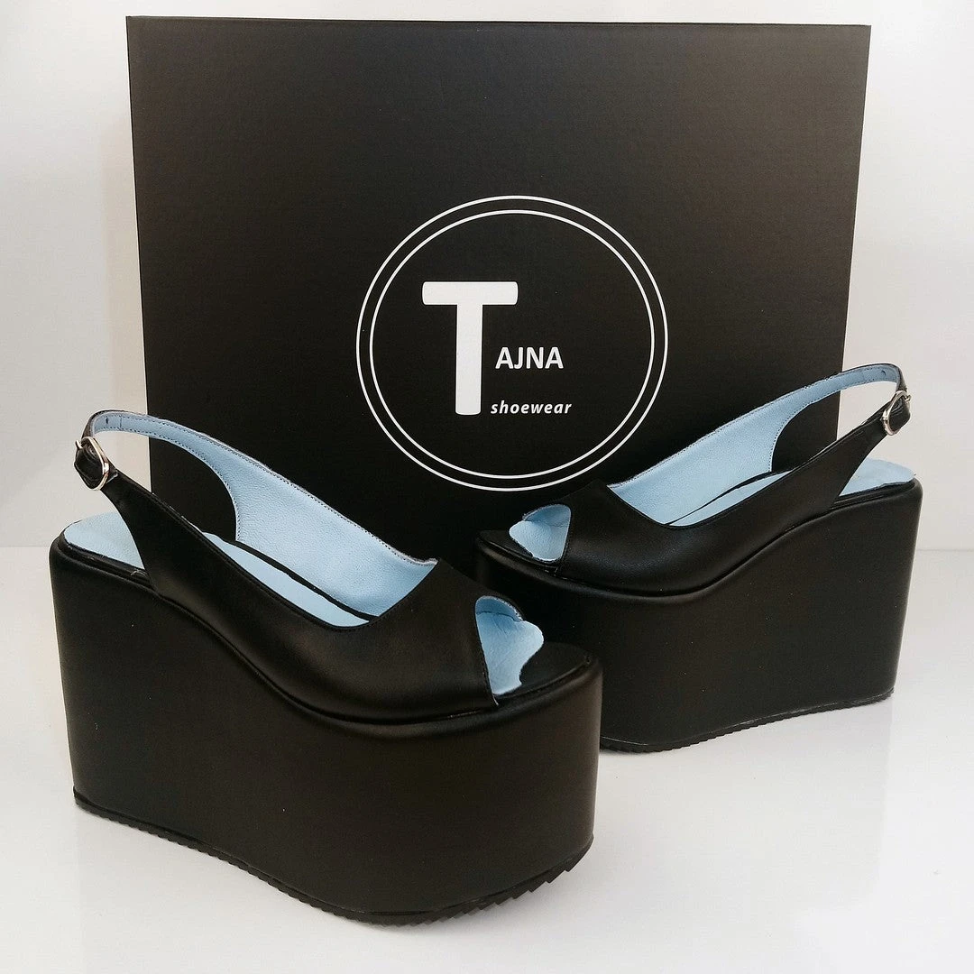 Black Peep Toe Wedge Platform Sandals 3 Black Peep Toe Wedge Platform Sandals - Image 3