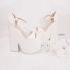 Single Strap Platform White Wedge Bridal Shoes
