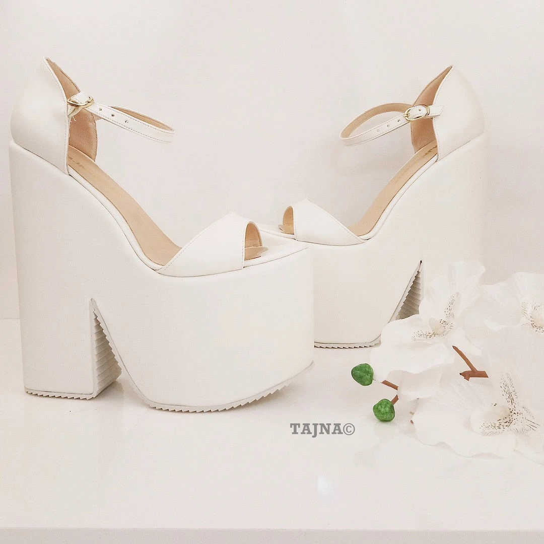 Single Strap Platform White Wedge Bridal Shoes 2 Single Strap Platform White Wedge Bridal Shoes - Image 2