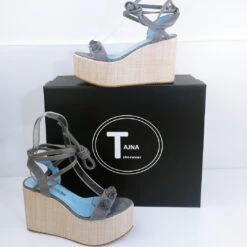 Lace Up Gray Suede Wedge Platform Sandals -Tajna Shoes DSC 1435