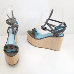 Lace Up Gray Suede Wedge Platform Sandals -Tajna Shoes DSC 1439