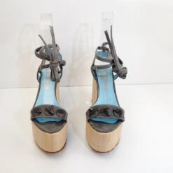 Lace Up Gray Suede Wedge Platform Sandals -Tajna Shoes DSC 1440