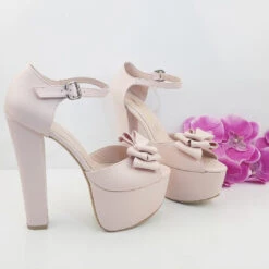 Light Powder Pink Ribbon Bridal Platform Shoes