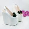 Groom White Ankle Strap Platform Wedge Bridal Shoes