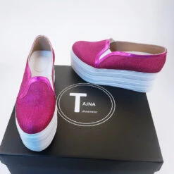 Fushia Pink Shinny Sneakers Wedge Platform Shoes 9 Fushia Pink Shinny Sneakers Wedge Platform Shoes -Tajna Shoes DSC 1855