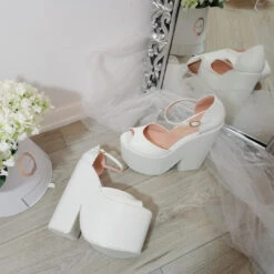 White Ankle Strap Platform Wedge Bridal Shoes -Tajna Shoes DSC 1891