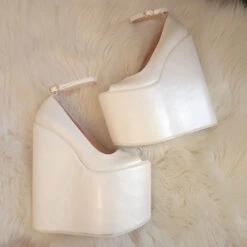 Ivory White Ankle Strap Platform Wedge Bridal Shoes