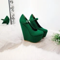 Dark Green Suede High Heel Wedge Shoes -Tajna Shoes DSC 2215