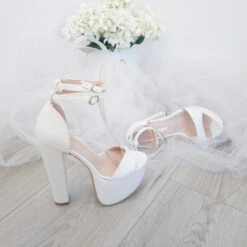 White Double Strap Bridal Platform Shoes