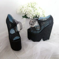 Black Full Lace Super High Heel Wedding Wedge Shoes -Tajna Shoes DSC 2513