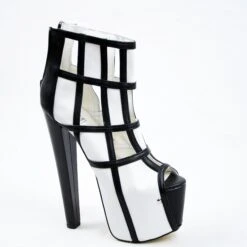 Black White Square Ankle High Heel Platform S -Tajna Shoes DSC 5319