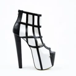 Black White Square Ankle High Heel Platform S -Tajna Shoes DSC 5431