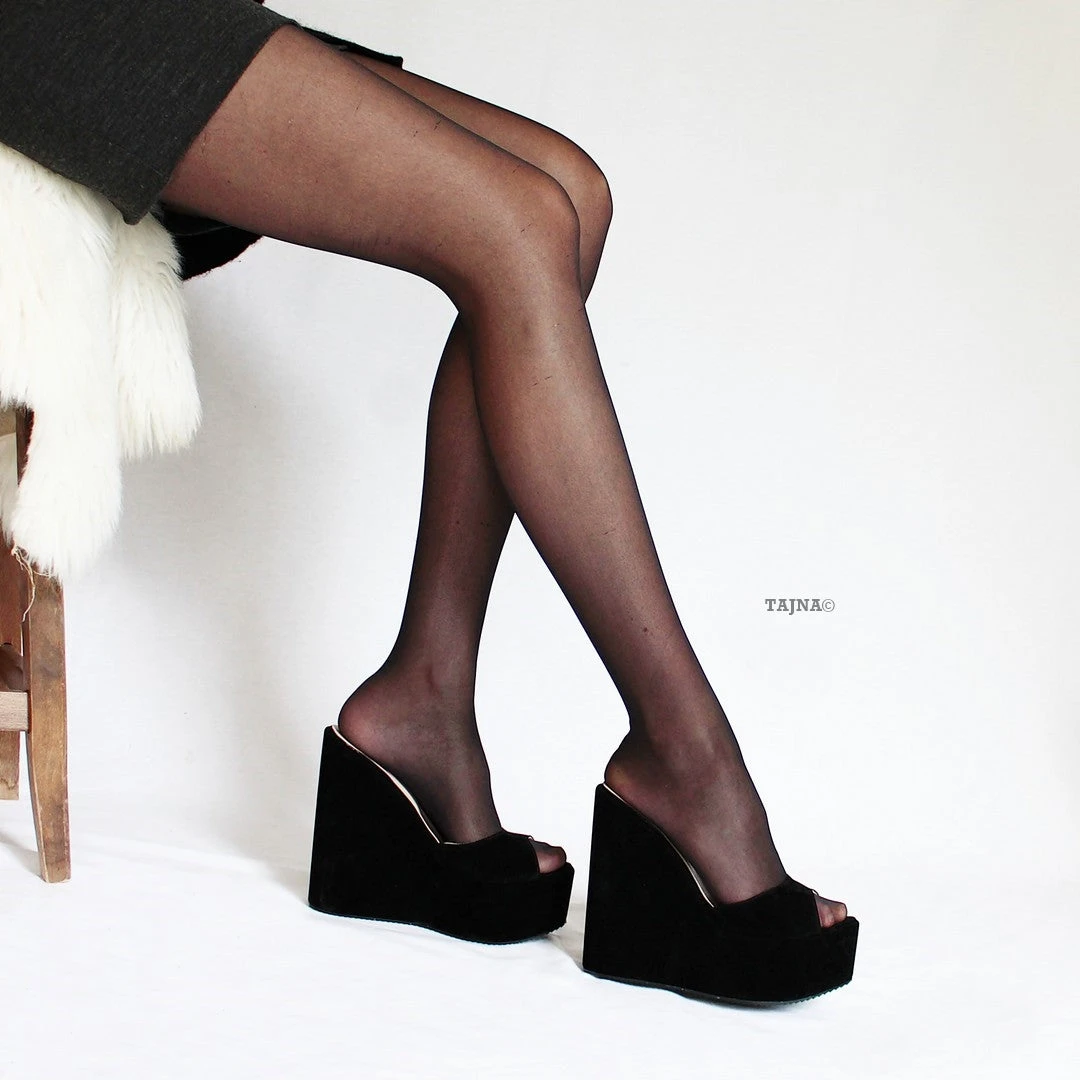 Black Suede Strap Wedge Mules 2 Black Suede Strap Wedge Mules - Image 2