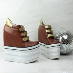 Light Brown Goldy Ankle Wedge Shoes