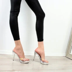 Silver Transparent Heel Mules