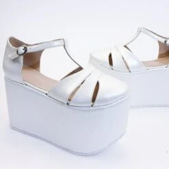 Ivory White Wedge Platform Shoes
