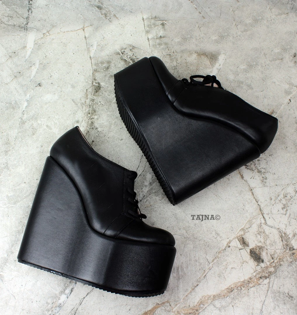 Black Lace Up Wedge Shoes 3 Black Lace Up Wedge Shoes - Image 3