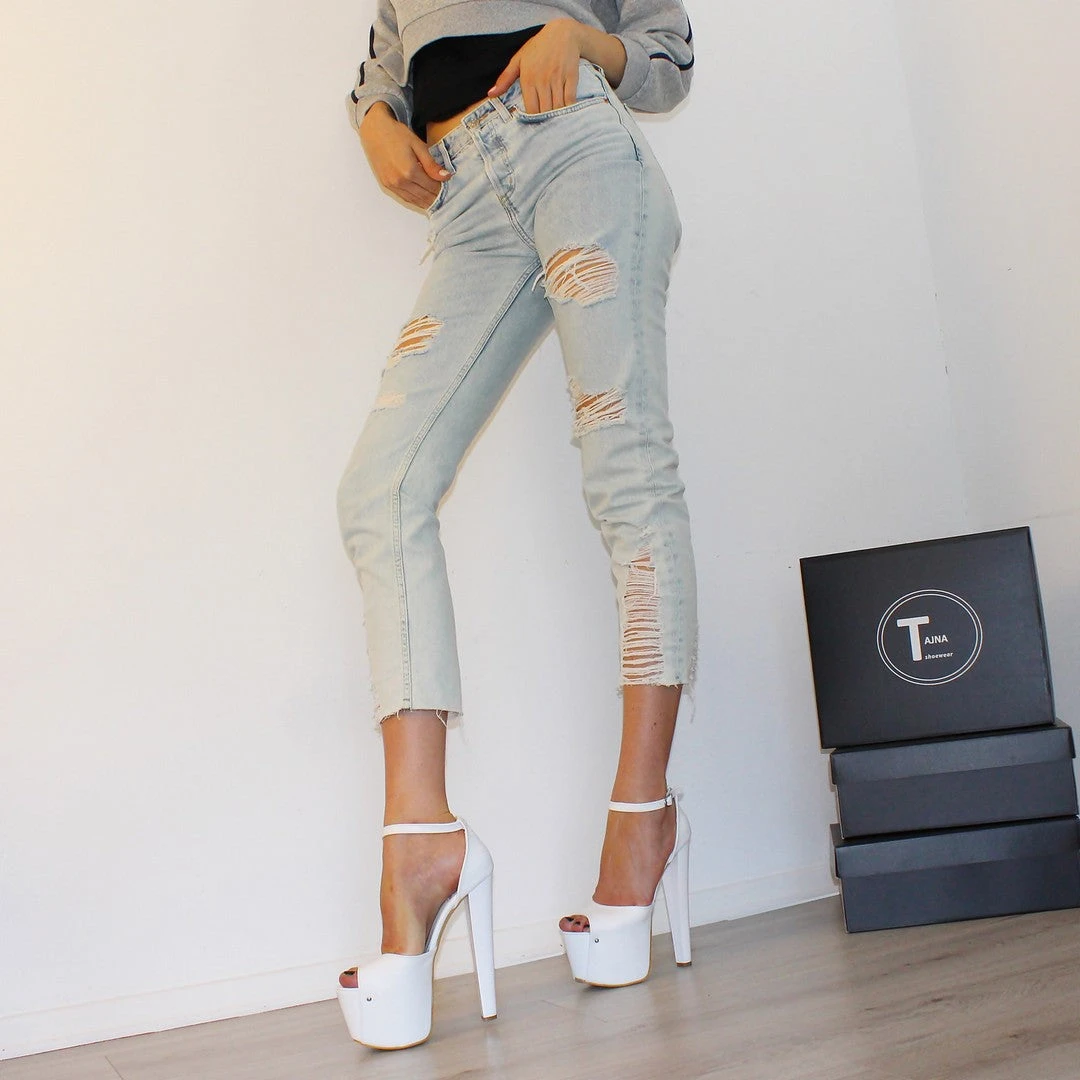 White Ankle Strap 19 Cm Peep Toe Platform Heels 3 White Ankle Strap 19 Cm Peep Toe Platform Heels - Image 3