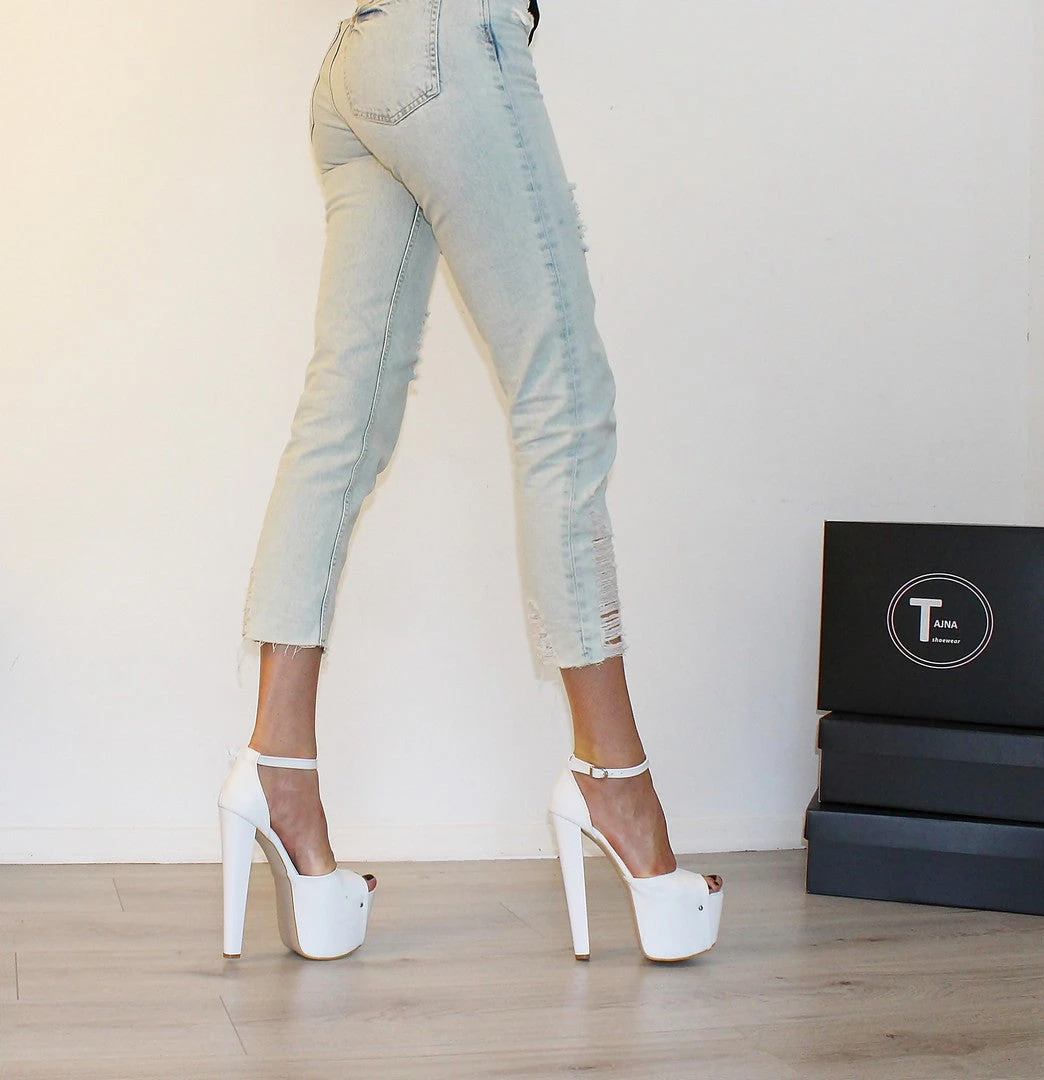 White Ankle Strap 19 Cm Peep Toe Platform Heels 6 White Ankle Strap 19 Cm Peep Toe Platform Heels - Image 6