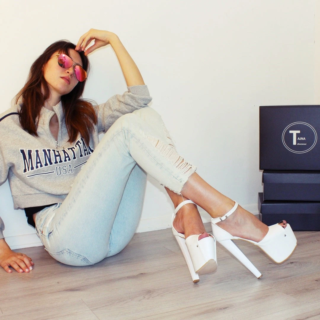 White Ankle Strap 19 Cm Peep Toe Platform Heels 5 White Ankle Strap 19 Cm Peep Toe Platform Heels - Image 5