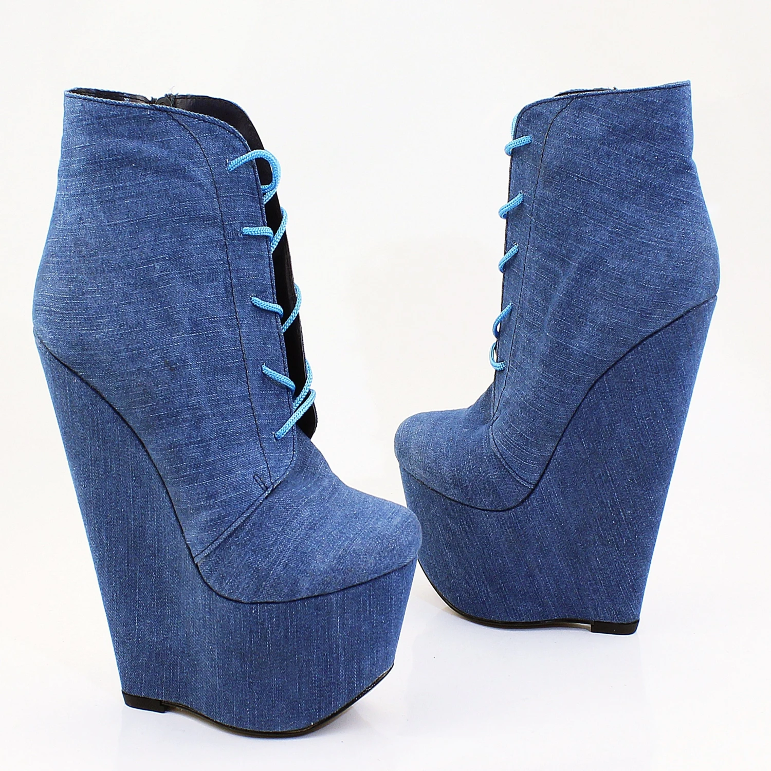 Jean Denim Lace Up Ankle Wedge Booties 1 Jean Denim Lace Up Ankle Wedge Booties