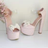 Ribbon Light Pink Satin Bridal Platform Shoes
