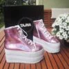 Pink Shiny Lace Up Sport Wedge Platform Shoes