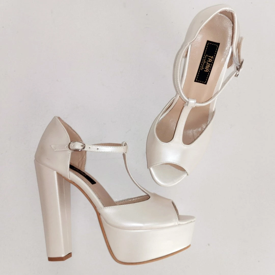 Ivory Thick Heel Platform Wedding Shoes 2 Ivory Thick Heel Platform Wedding Shoes - Image 2