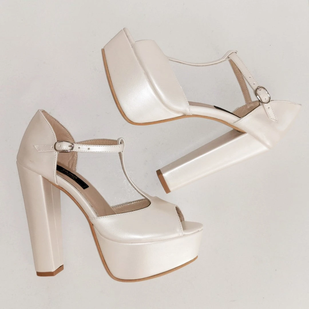 Ivory Thick Heel Platform Wedding Shoes 1 Ivory Thick Heel Platform Wedding Shoes