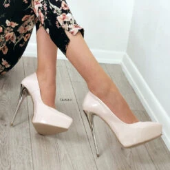 Platform Stiletto Cream Nude Patent