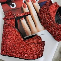 Claret Red Shiny Glitter Wedges -Tajna Shoes IMG 20190808 162211