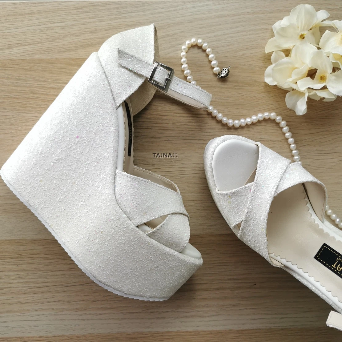 White Shiny Bridal Wedges 1 White Shiny Bridal Wedges