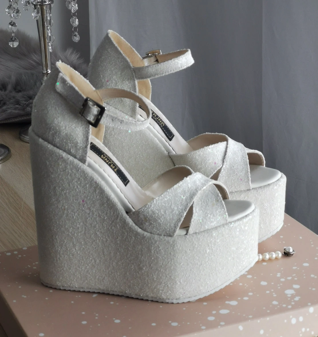 White Shiny Bridal Wedges 3 White Shiny Bridal Wedges - Image 3