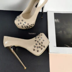 Nude Patent Metal Pinned Platform Pumps