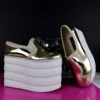 Gold Mirror Flat-form Wedge Sneakers