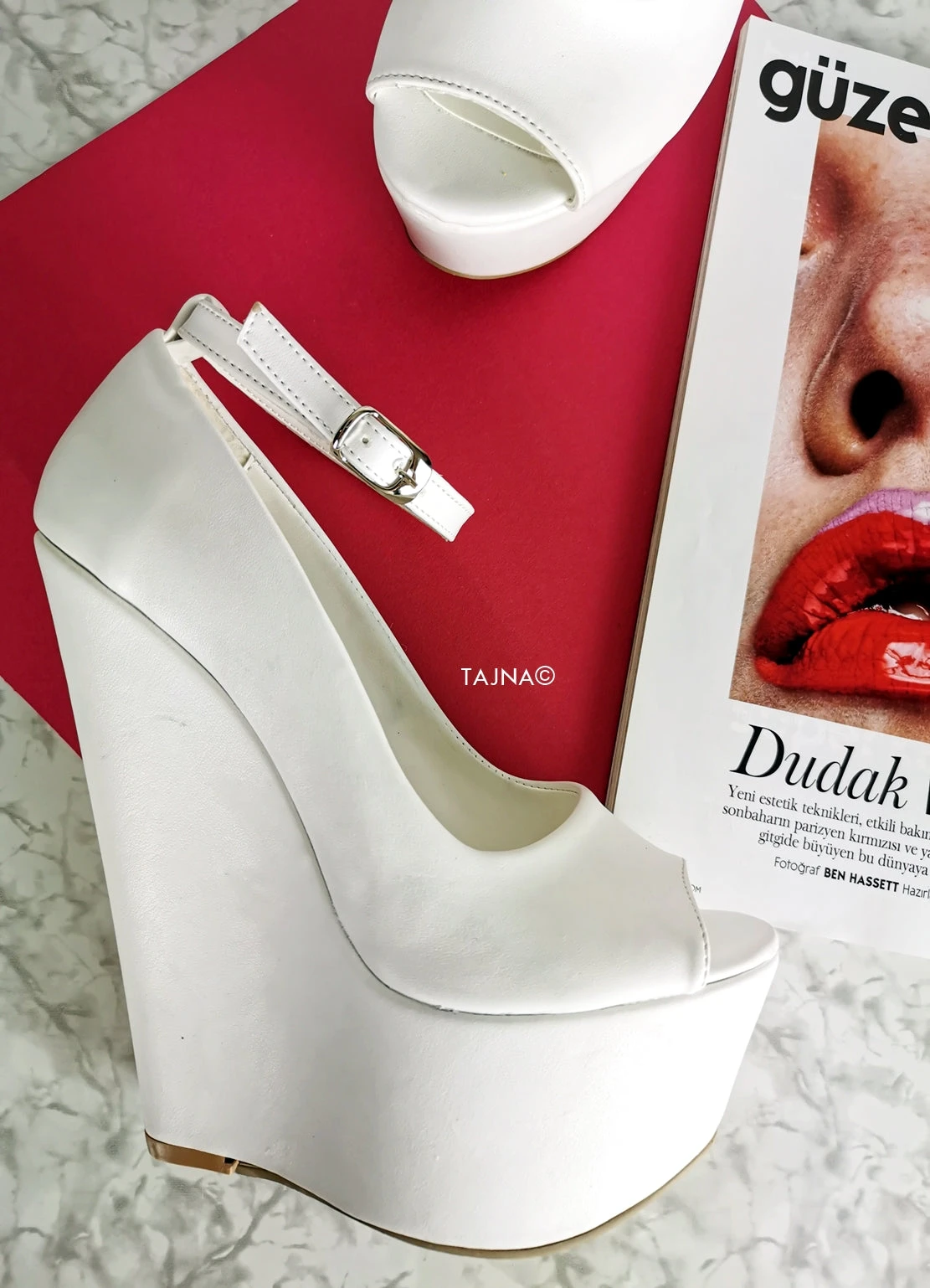 White Ankle Strap Peep Toe Wedges 3 White Ankle Strap Peep Toe Wedges - Image 3
