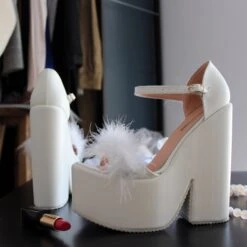 Bridal White Fury High Heel Wedding Wedges 7 Bridal White Fury High Heel Wedding Wedges -Tajna Shoes IMG 3204