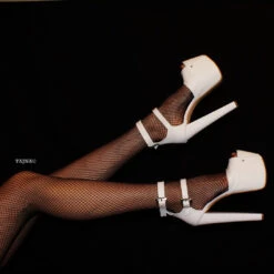 Double Strap Peep Toe White Platform Heels