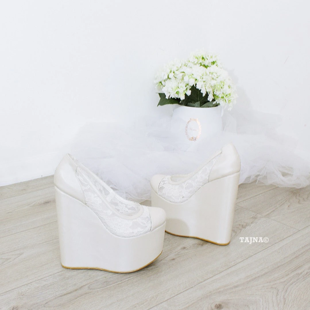 Ivory White Lace Platform Heel Wedding Shoes 1 Ivory White Lace Platform Heel Wedding Shoes