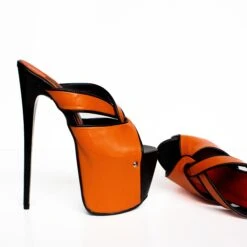 Orange Matte Black Detail Platform Mules -Tajna Shoes IMG 8493