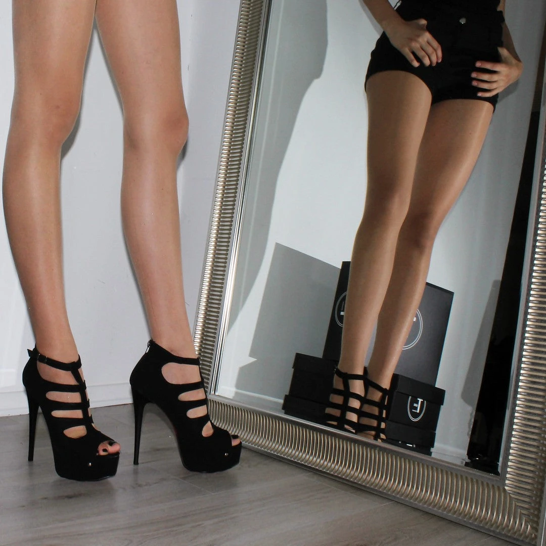 Black Suede Cage High Heel Ankle Platform 2 Black Suede Cage High Heel Ankle Platform - Image 2