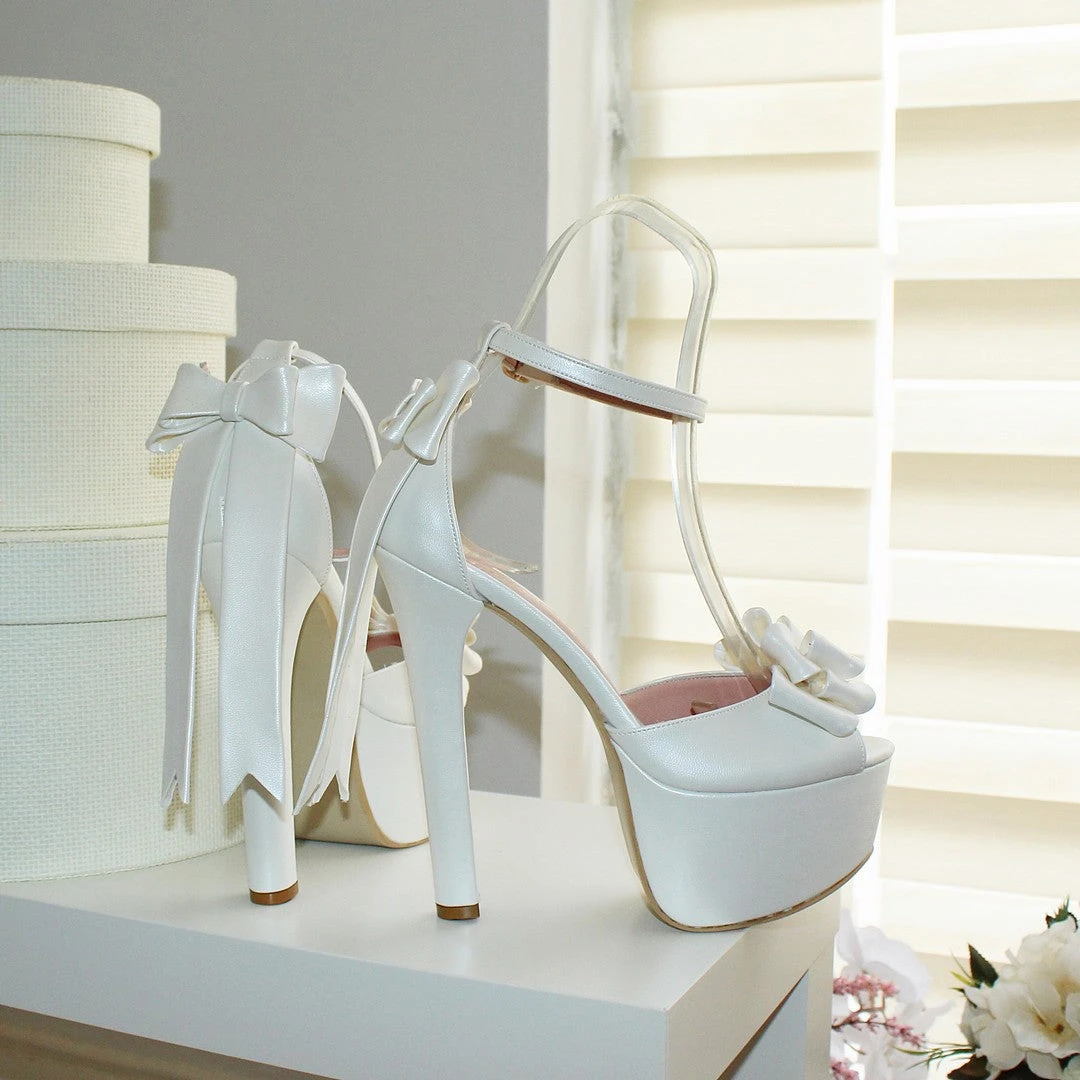 Ivory White Ribbon Tail Platform Bridal Shoes 3 Ivory White Ribbon Tail Platform Bridal Shoes - Image 3