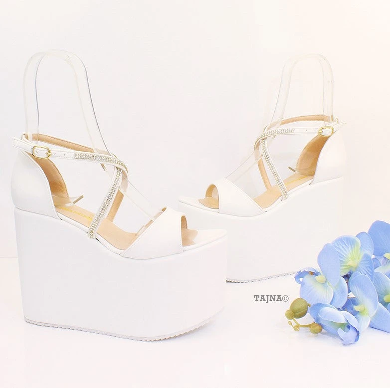 Bridal Collection White Wedge Platform Sandals 1 Bridal Collection White Wedge Platform Sandals