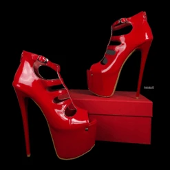 Red Gloss Cage Detail High Heel Platforms -Tajna Shoes TAJNA CLUB red gloss cage high heel platform shoes 1