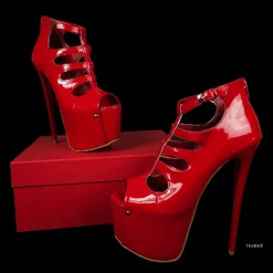 Red Gloss Cage Detail High Heel Platforms -Tajna Shoes TAJNA CLUB red gloss cage high heel platform shoes 2