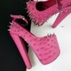 Hot Pink Spike Studded Fetish With Chunky Heels