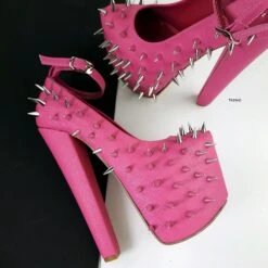Hot Pink Spike Studded Fetish With Chunky Heels