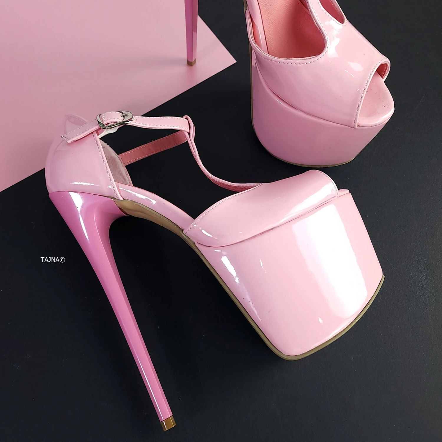 Baby Pink T-strap Platform High Heels 4 Baby Pink T-strap Platform High Heels - Image 4