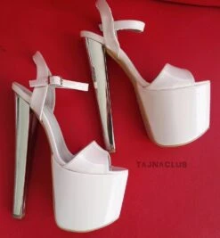 White Ankle Strap Metallic High Heels